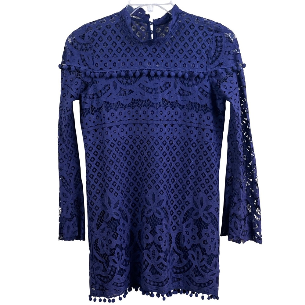 Tularosa Matilda Navy Blue‎ Lace Tassel Button Back Neck Lined Dress Boho Small